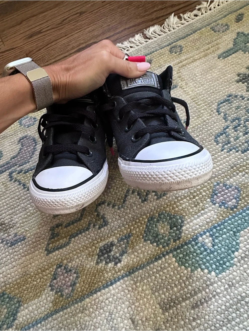 Converse Kids Black High-Top Sneakers with Red Pull Tab